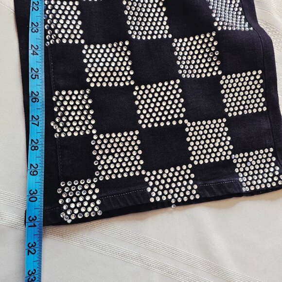 PTCL Black Rhinestone Checkerboard Wide Leg Jeans Women’s 30 NWT Y2K Streetwear - Picture 12 of 15